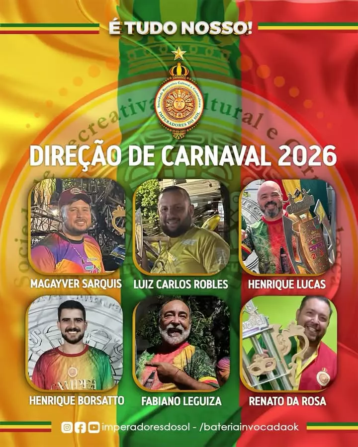 CAMPEÃ DO CARNAVAL DE URUGUAIANA, IMPERADORES DO SOL, APRESENTA COMISSÃO DE CARNAVAL